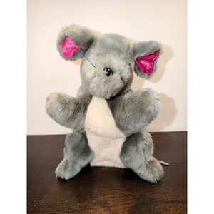 Vintage 2001 Toysmith Group Gray Mouse Hand Puppet Pink Satin Ears Plush Toy